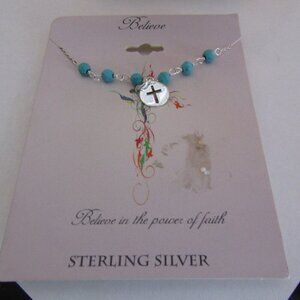 New on Card STERLING SILVER 925 Cross Faith Believe Necklace LA ROCKS Footnotes